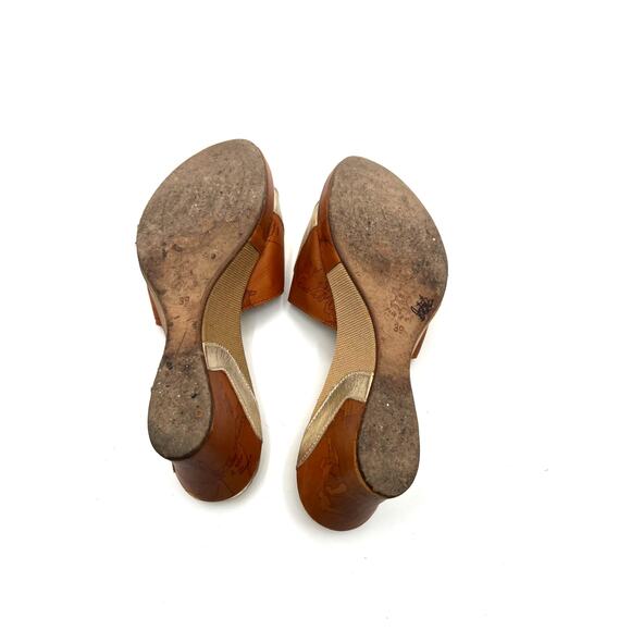 Alvero Martini 1A Sandal Wedge Gold Brown Leather Made In Italy Womans Size 8.5 - Picture 5 of 6